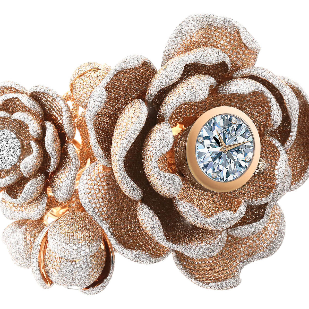 Le cadran de la Coronet Mudan (« pivoine » en chinois) est orné d’une peinture miniature d’un diamant réalisée par Reena Ahluwalia.