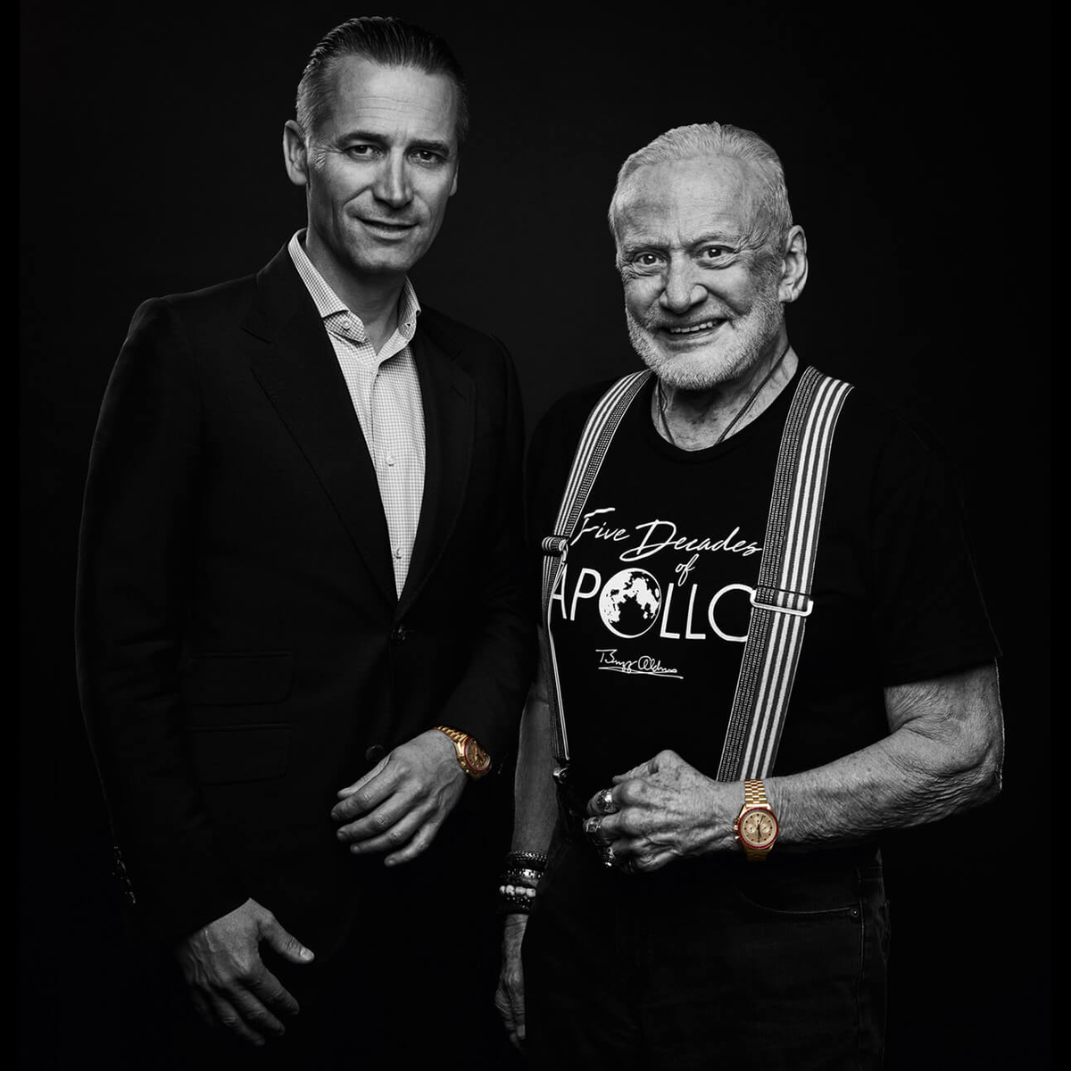 Buzz Aldrin with President and CEO of OMEGA Raynald Aeschlimann