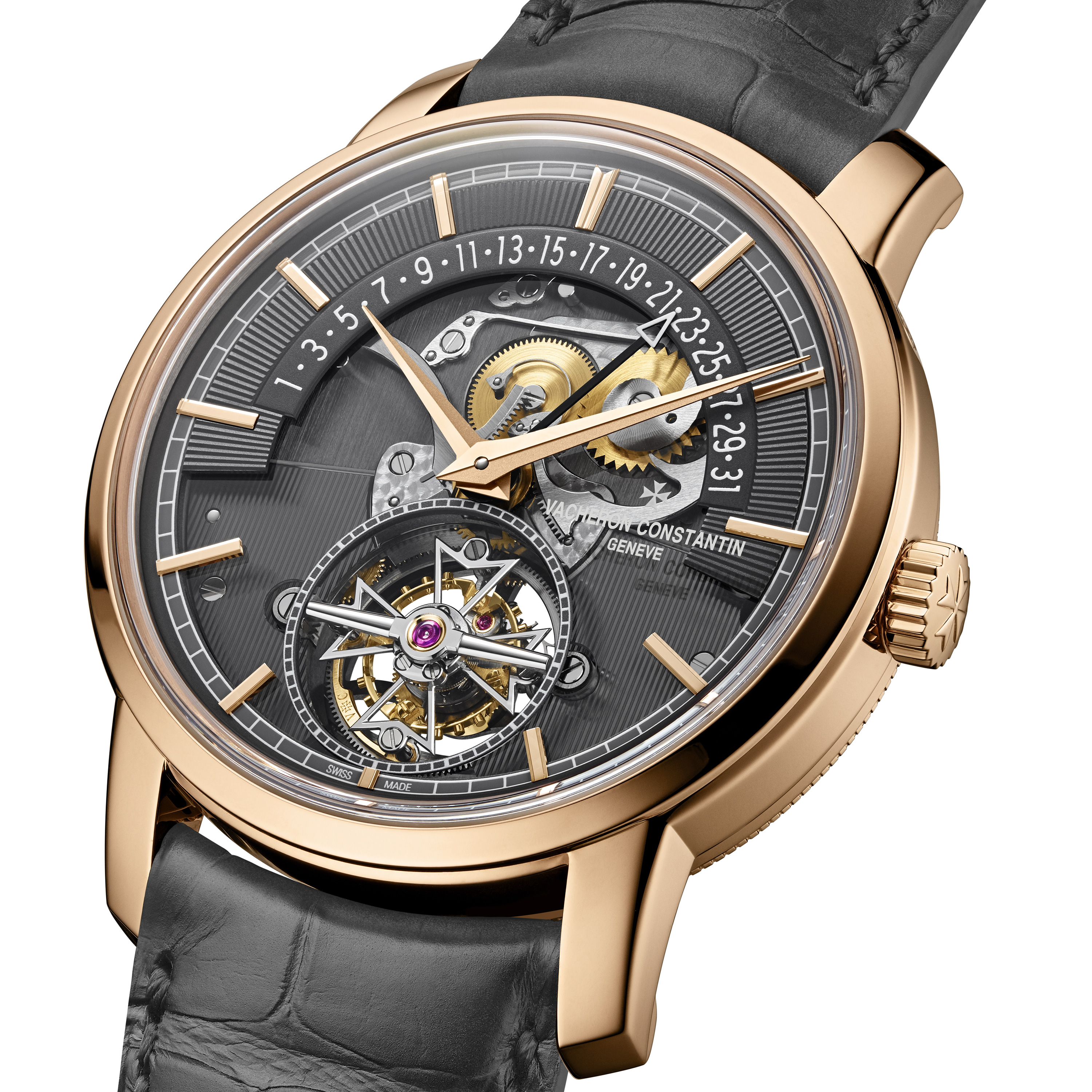 Traditionnelle tourbillon date rétrograde openface