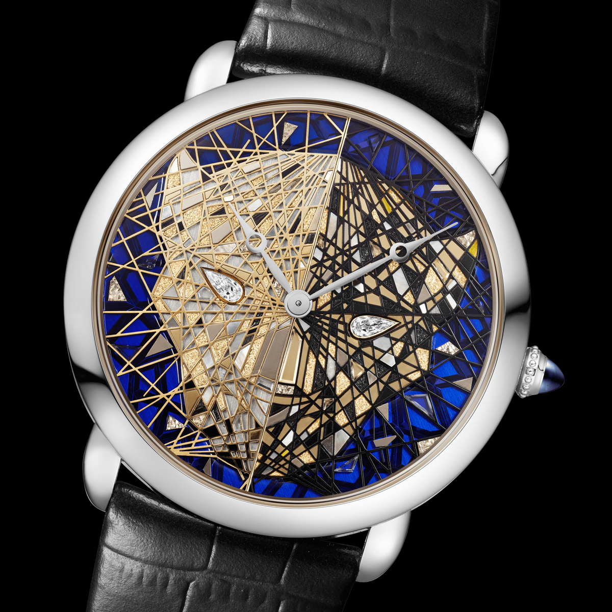 Montre Ronde Louis Cartier Éclats de Panthère Marqueterie