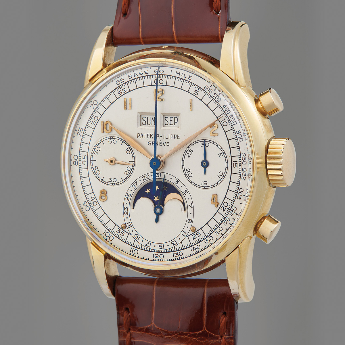 Patek Philippe Ref. 2499, a yellow gold perpetual calendar chronograph wristwatch, sold for $2 million