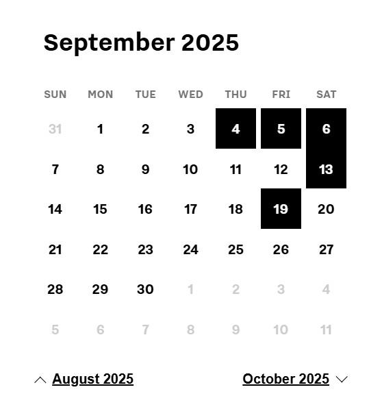 Events Calendar Sept 25