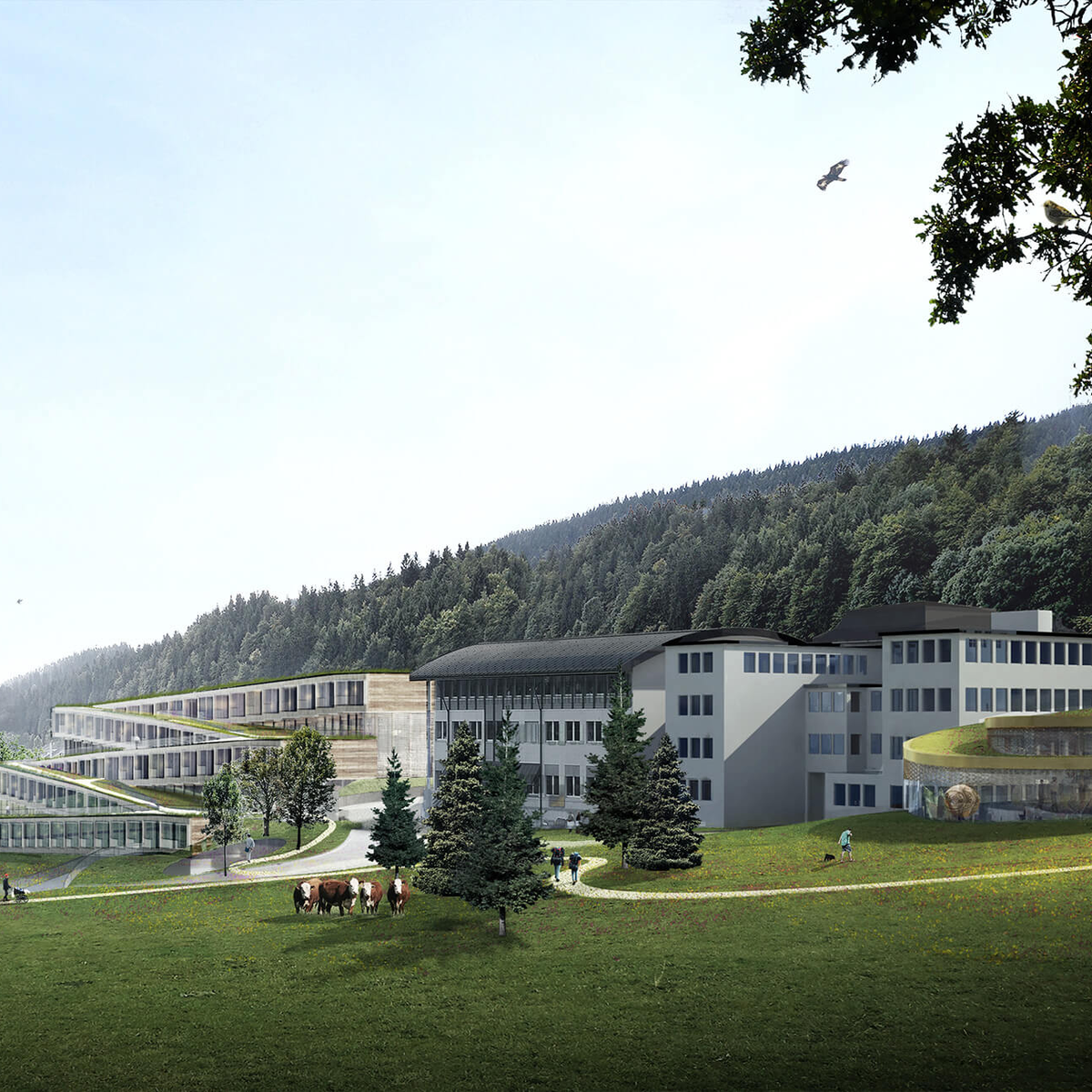 Représentation en 3D de la manufacture Audemars Piguet avec ses musée et hôtel actuellement en construction